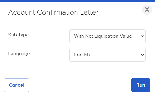 The account confirmation letter panel in portal. 